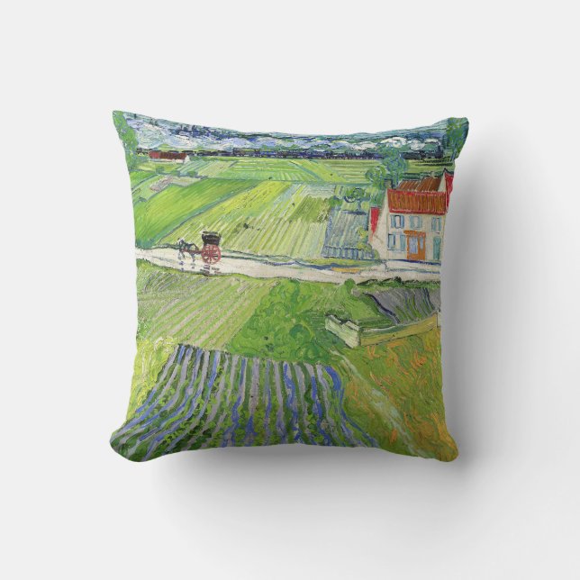 Vincent van Gogh - Landscape with Carriage & Train Throw Pillow (Front)