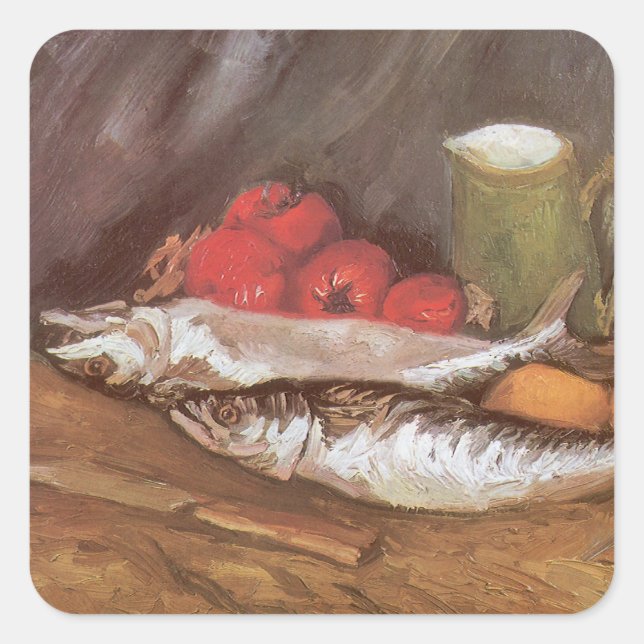 Vincent van Gogh - Mackerels, Lemons and Tomatoes Square Sticker (Front)