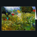 Vincent Van Gogh - Marguerite Gachet In The Garden Cards<br><div class="desc">This oil on canvas from 1890 shows a young woman, the daughter of Van Gogh's physician Dr. Gachet, tending her garden with trees, flowers, mountains and clouds in the background. Unlike similar stores, Art Lover's Cafe features classic, high resolution works of art that have been carefully restored, color-balanced & retouched...</div>