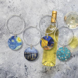 Vincent van Gogh Masterpiece Paintings Wine Glass Charm<br><div class="desc">A set of wine charms with landscapes by Vincent van Gogh (1853-1890) a Dutch artist,  including Starry Night (1889),  Starry Night over the Rhone (1888),  Cafe Terrace (1888) and Blossoming Almond Tree (1890),  some of his most well-known paintings.</div>