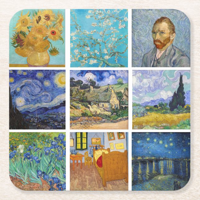 Vincent Van Gogh - Masterpieces Grid Square Paper Coaster (Front)