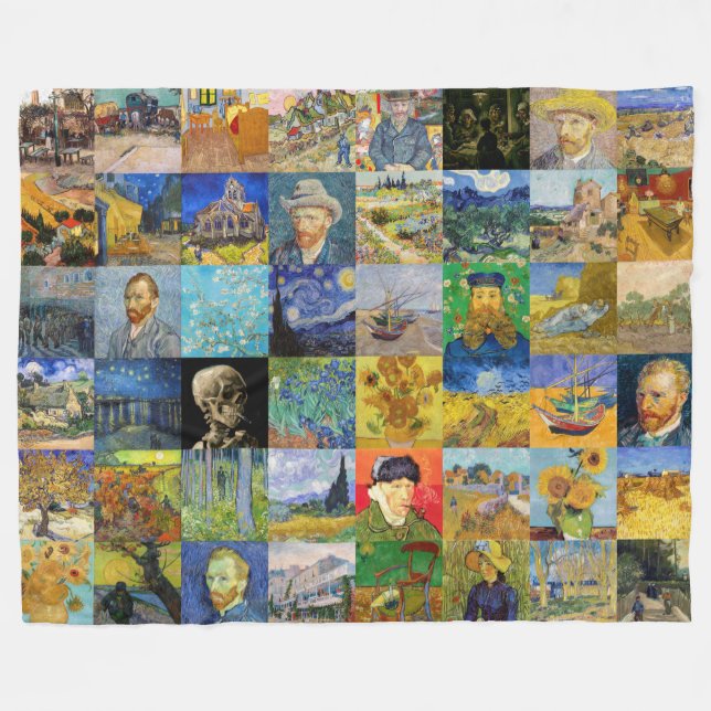 Vincent van Gogh - Masterpieces Mosaic Patchwork Fleece Blanket (Front (Horizontal))