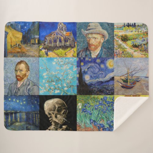 Vincent van Gogh _ Masterpieces Mosaic Patchwork Sherpa Blanket