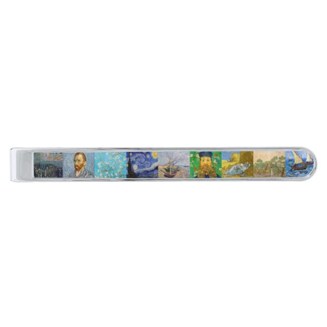 Vincent van Gogh - Masterpieces Mosaic Patchwork Silver Finish Tie Bar (Front)