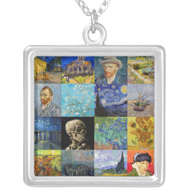 Vincent van Gogh - Masterpieces Mosaic Patchwork Silver Plated Necklace (Front)