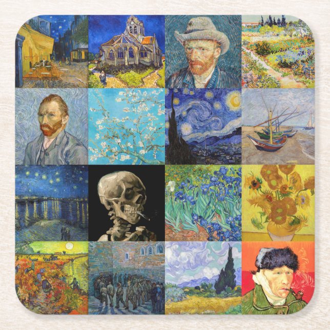 Vincent van Gogh - Masterpieces Mosaic Patchwork Square Paper Coaster (Front)