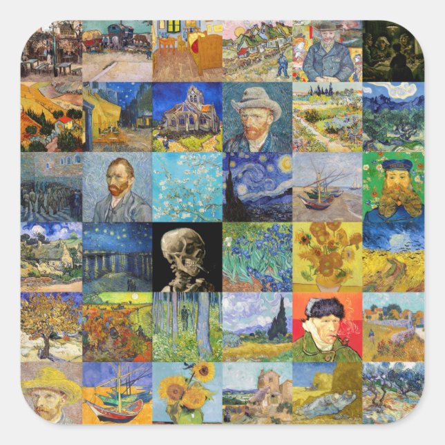 Vincent van Gogh - Masterpieces Mosaic Patchwork Square Sticker (Front)