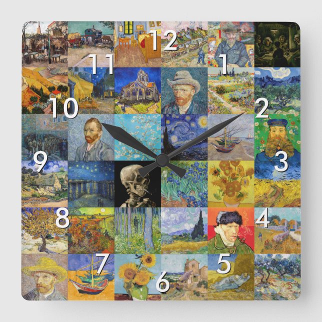 Vincent van Gogh - Masterpieces Mosaic Patchwork Square Wall Clock (Front)