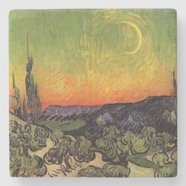 Vincent Van Gogh Moonlit Landscape Stone Coaster (Front)