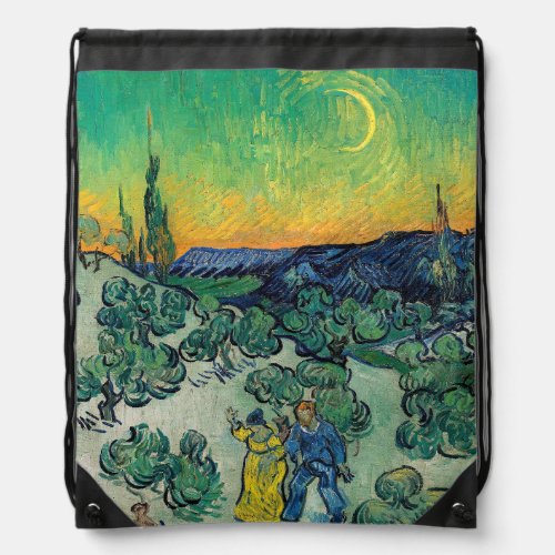 Vincent van Gogh _ Moonlit Landscape with Couple Drawstring Bag