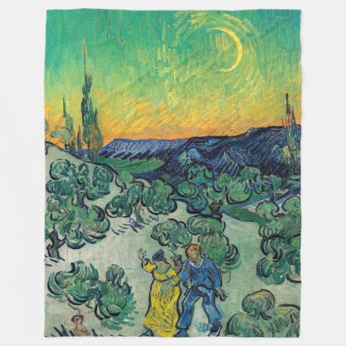 Vincent van Gogh _ Moonlit Landscape with Couple Fleece Blanket