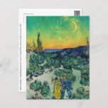 Vincent van Gogh - Moonlit Landscape with Couple Postcard<br><div class="desc">Moonlit Landscape / Couple Walking among Olive Trees in a Mountainous Landscape with Crescent Moon - Vincent van Gogh,  Oil on Canvas,  1890</div>