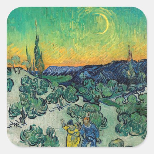 Vincent van Gogh _ Moonlit Landscape with Couple Square Sticker