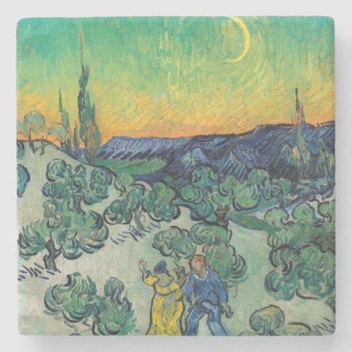 Vincent van Gogh _ Moonlit Landscape with Couple Stone Coaster