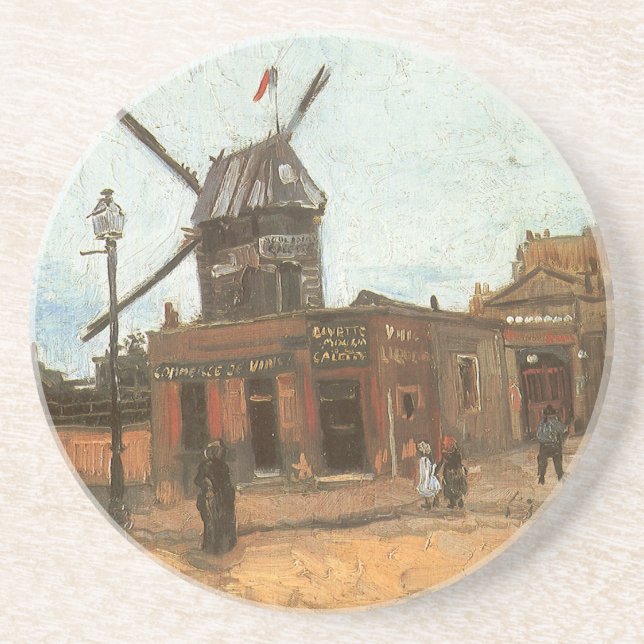 Vincent van Gogh - Moulin de la Galette, Windmill Sandstone Coaster (Front)