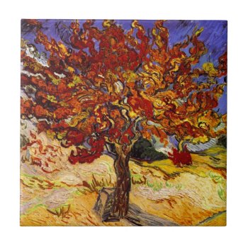 Vincent Van Gogh Mulberry Tree Fine Art Painting Tile by artfoxx at Zazzle
