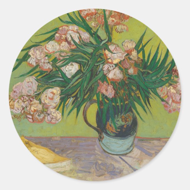 Vincent Van Gogh Oleander flower painting Classic Round Sticker (Front)