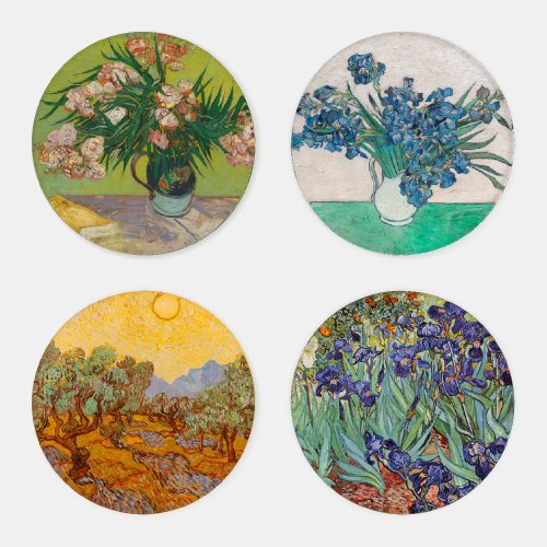 vincent van gogh oleander flower painting coaster set