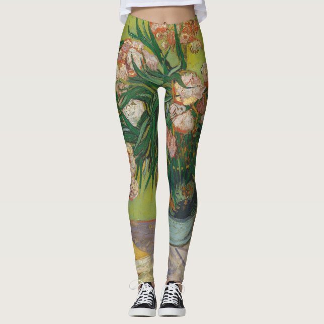 Vincent Van Gogh Oleander flower painting Leggings (Front)