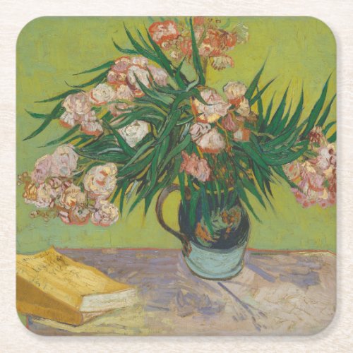 vincent van gogh oleander flower painting square paper coaster