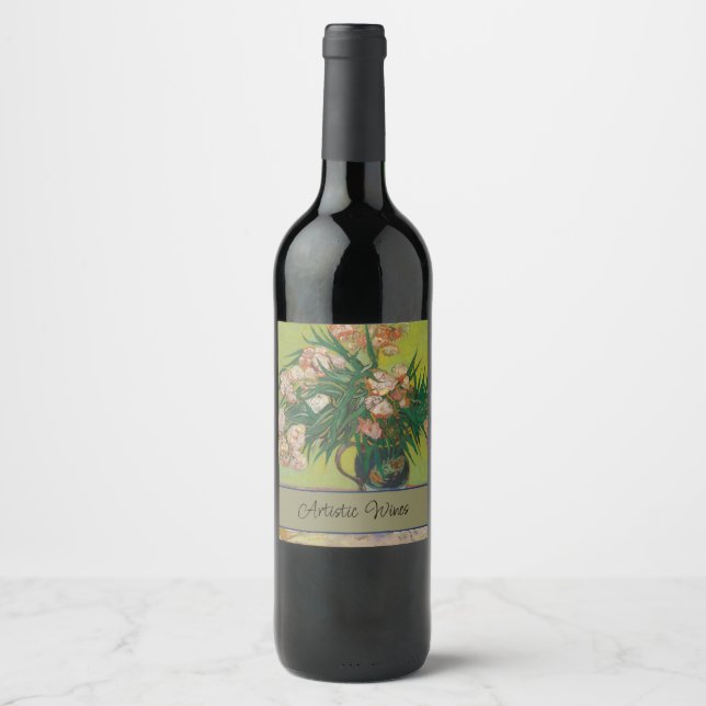 Vincent Van Gogh Oleander flower painting Wine Label (Front)