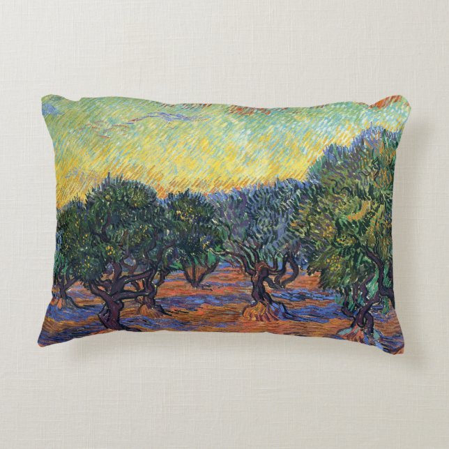 Vincent Van Gogh Olive Grove Impressionism Art Accent Pillow (Back)
