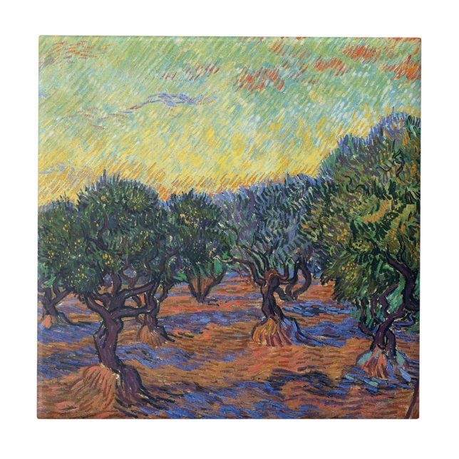 Vincent Van Gogh Olive Grove Impressionism Art Ceramic Tile (Front)