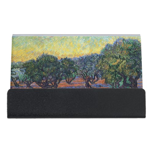 Vincent Van Gogh Olive Grove Impressionism Art Desk Business Card Holder