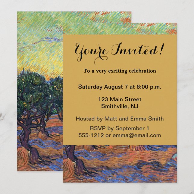 Vincent Van Gogh Olive Grove Impressionism Art Invitation (Front/Back)
