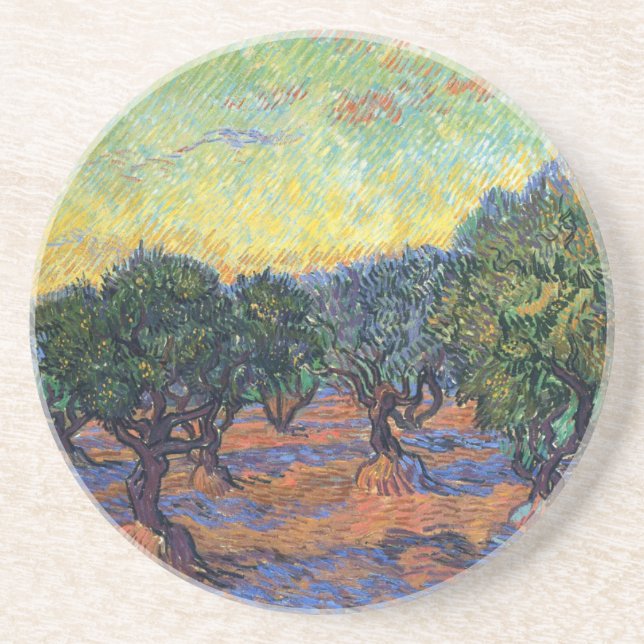 Vincent Van Gogh Olive Grove Impressionism Art Sandstone Coaster (Front)