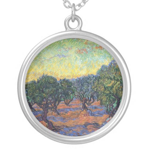 Vincent Van Gogh Olive Grove Impressionism Art Silver Plated Necklace