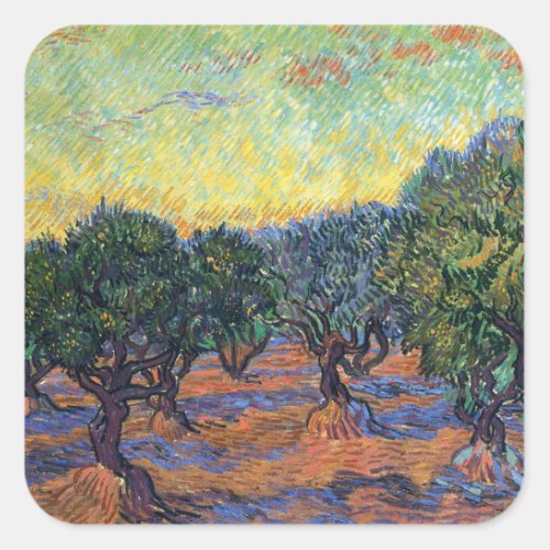 Vincent Van Gogh Olive Grove Impressionism Art Square Sticker