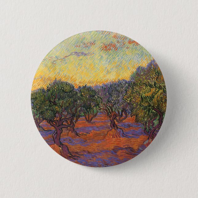 Vincent van Gogh - Olive Grove, Orange Sky Button (Front)