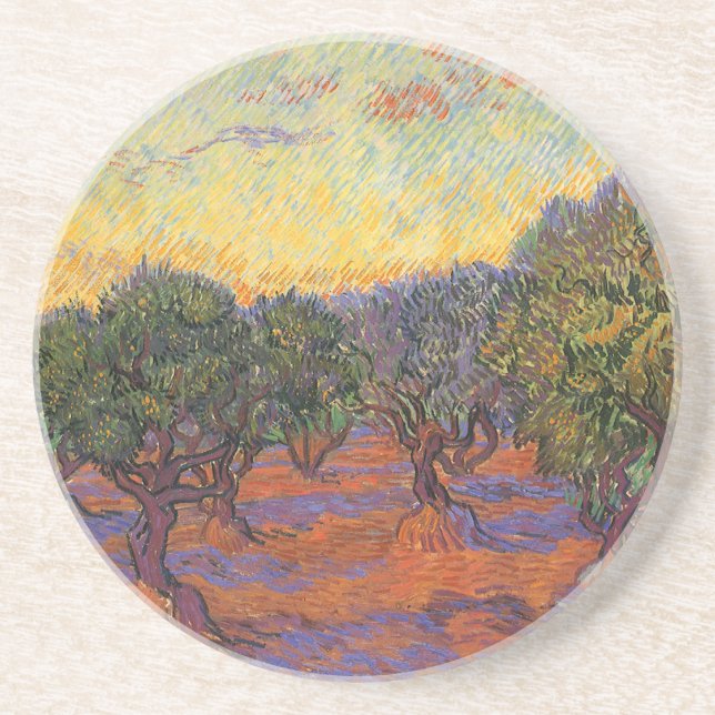Vincent van Gogh - Olive Grove, Orange Sky Drink Coaster (Front)
