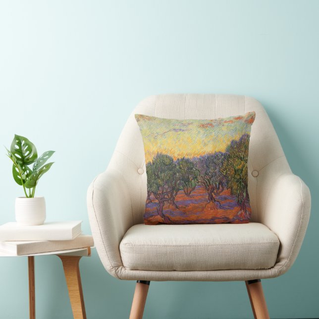 Vincent van Gogh - Olive Grove, Orange Sky Throw Pillow (Chair)