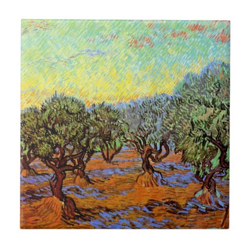 Vincent Van Gogh _ Olive Grove with Orange Sky Ceramic Tile