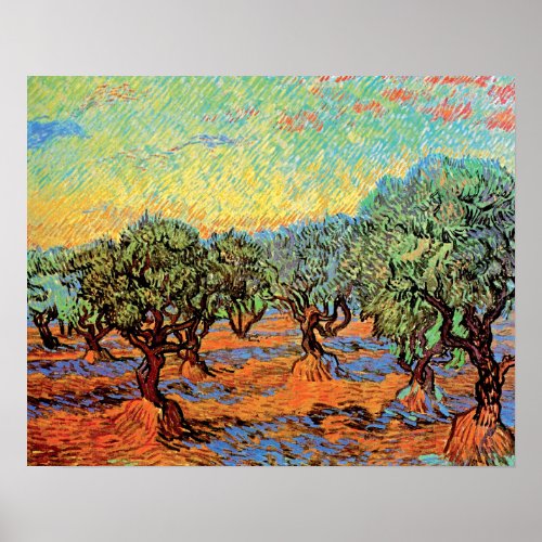 Vincent Van Gogh _ Olive Grove with Orange Sky Poster