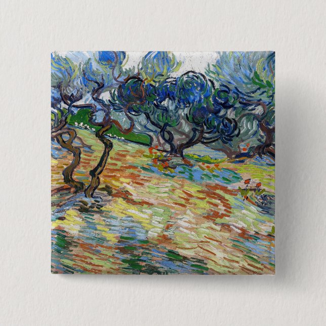 Vincent van Gogh - Olive Trees: Bright blue sky Button (Front)
