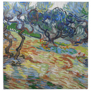 Vincent van Gogh - Olive Trees: Bright blue sky Cloth Napkin