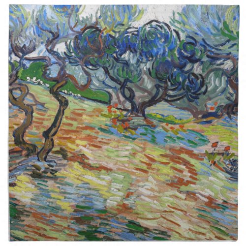 Vincent van Gogh _ Olive Trees Bright blue sky Cloth Napkin