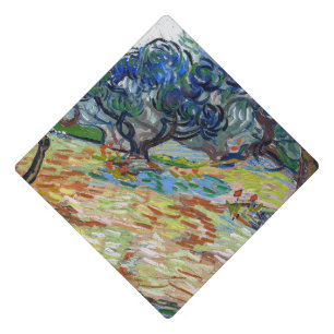 Vincent van Gogh - Olive Trees: Bright blue sky Graduation Cap Topper