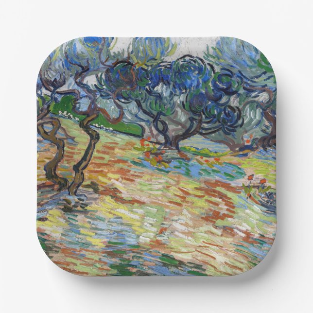 Vincent van Gogh - Olive Trees: Bright blue sky Paper Plates (Front)