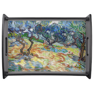 Vincent van Gogh - Olive Trees: Bright blue sky Serving Tray