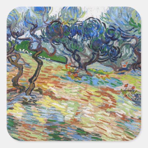 Vincent van Gogh _ Olive Trees Bright blue sky Square Sticker