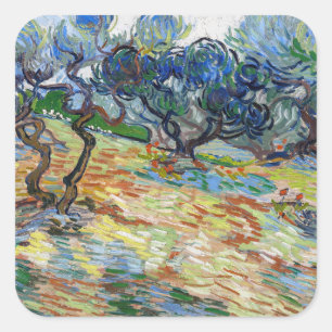 Vincent van Gogh - Olive Trees: Bright blue sky Square Sticker