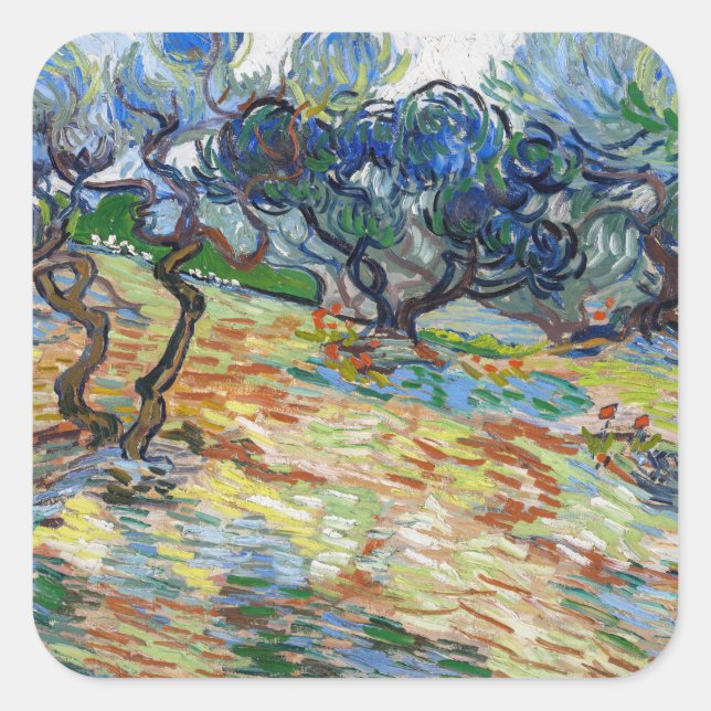 Vincent van Gogh - Olive Trees: Bright blue sky Square Sticker (Front)