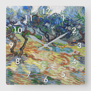 Vincent van Gogh - Olive Trees: Bright blue sky Square Wall Clock