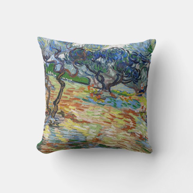 Vincent van Gogh - Olive Trees: Bright blue sky Throw Pillow (Front)