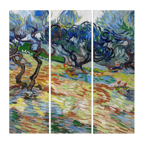 Vincent van Gogh _ Olive Trees Bright blue sky Triptych