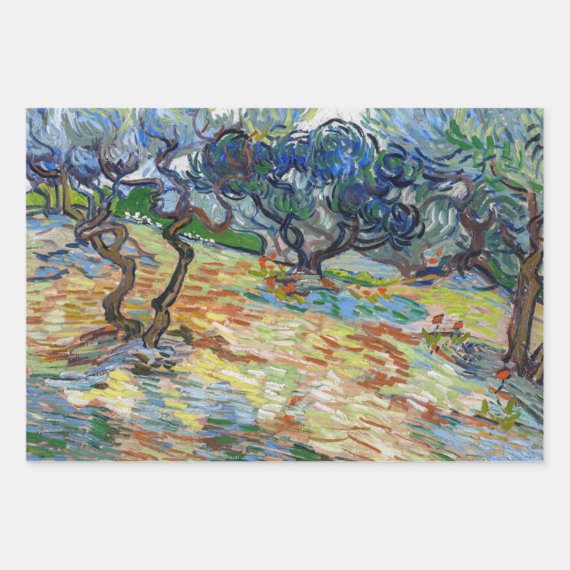 Vincent van Gogh - Olive Trees: Bright blue sky Wrapping Paper Sheets (Front)